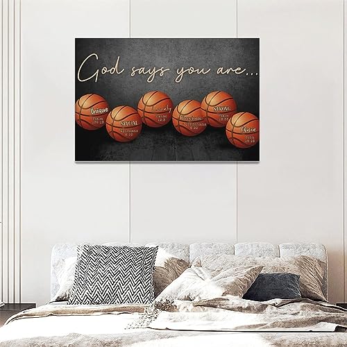 Inspirational Basketball Boys Room Wall Art Motivational Sports Basketball Pictures Wall Decor God Says You Are Canvas Print Painting Framed Modern Home Artwork For Dorm Gym Bedroom Office 24"x16" - color: Basketball, size: 24"L x 16"W