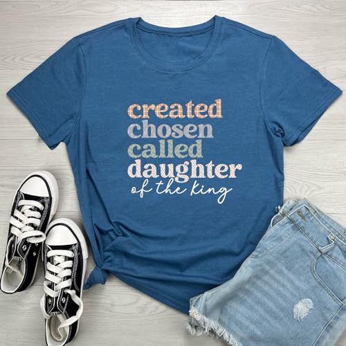 LOOKFACE Women Crewneck Casual Soft Tees Cute Graphic T Shirts - color: Heather Indigo, size: Large