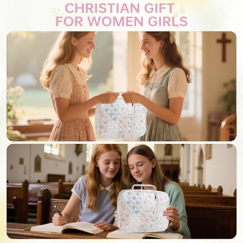Bible Bag Cover Case for Women Study Supplies Kit Church Book Holder - color: Spliced Flower