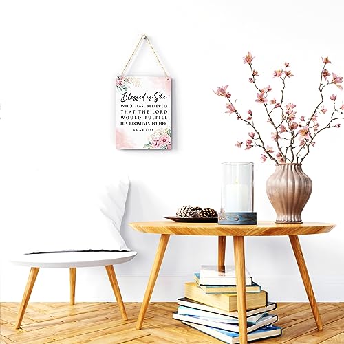 Inspirational Bible Verse Wall Art Decor Pink Luke 1:45 Christian Gifts for Women Scripture Wooden Hanging Sign for Modern Home Office Kids Room Bathroom Bedroom Wall Art Decoration 8 x 10 Inches - color: Luke 1:45