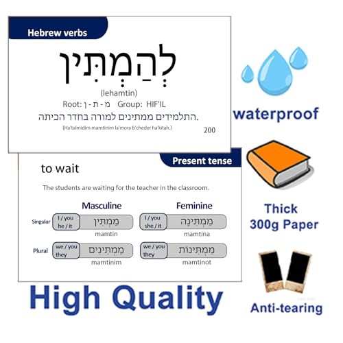 201 Basic Hebrew Verbs Flash Cards - Biblical Educational Jewish Language Learning Flashcards
