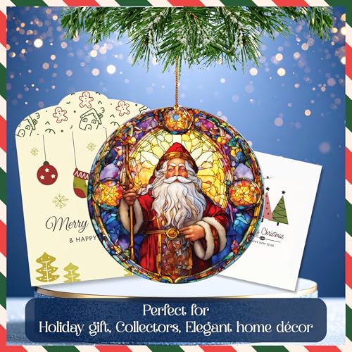 2025 Christmas Ornament – Santa Christmas Ornaments - Vintage Cathedral Santa Stained Glass Acrylic Ornament, Navidad 2025 Tree Decoration, Religious Christmas Ornament for Classic Holiday Home Décor - color: Cathedral Santa