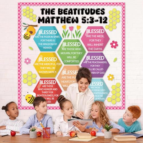 Christian Bulletin Board Decoration The Beatitudes Matthew 5:3-12 Classroom Decoration Motivational Bible Verse Paper Cutouts for Fall Sunday School Church Parish Decor(Sunshine) - style: Sunshine