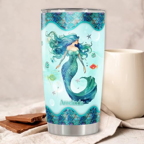 Personalized Mermaid Tumbler 20oz 30oz Stainless Steel Insulated Cups Travel Coffee Mug Drawing Style Gifts for Girl Daughter Women Best Friend Sister Birthday - color: Mermind 282
