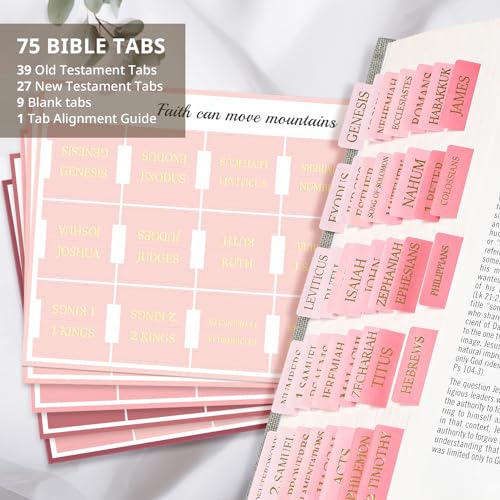 Taja Bible Tabs, 75 Large Print Index Tabs for Women & Men - color: C-blush