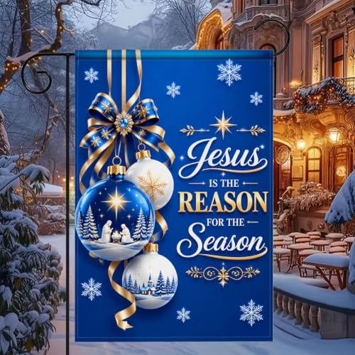 IVN Christian Nativity Christmas Garden Flag 12x18 Inch Double Sided - color: Blue Nativity Ornaments