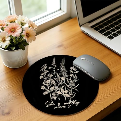 Inspirational Mouse Pad,Christian Mouse Pad,She is Worthy Mousepad Mouse Mat with Non-Slip Rubber Base for Home Office Desk Accessories,Aesthetic Office Supplies, 7.9x7.9 Inch - color: Color-11
