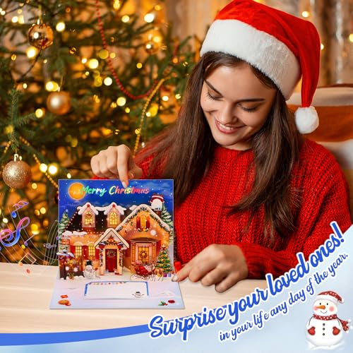 FaCraft Musical Christmas Card with Lights and Music, 3D Pop Up Village - color: 4-Decorated House