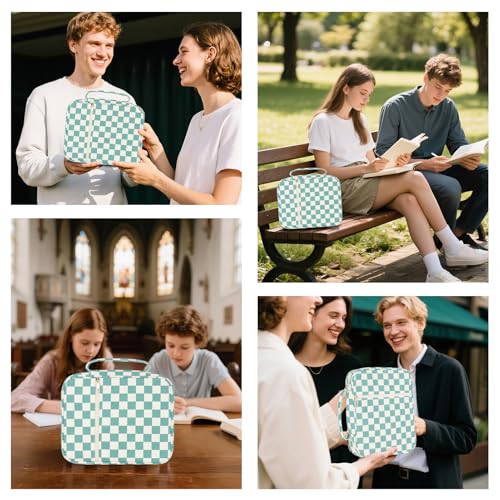 Bible Cover Case for Women Corduroy Bible Case for Girls Large Bible Cover with Handle Bible Study Supplies Accessories Christian Gifts for Women (Blue-Checkered, Medium)