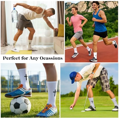 Men Cross Grip Soccer Socks with Bible Verse, 6 Pairs, Size 7-11 - color: Proverbs 3:5 - White
