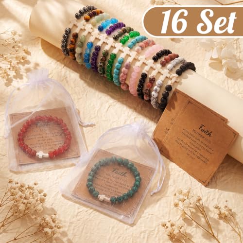 Kingdder 16 Set Christian Cross Beaded Bracelets Bulk Religious Gifts