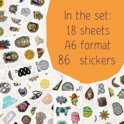 Aztec Stickers for Water Bottle and Laptop - Aztec Party Supplies & Decorations, Waterproof Vinyl Decals, Culture and History Stickers, Gifts for Women & Men - color: Aztec Stickers