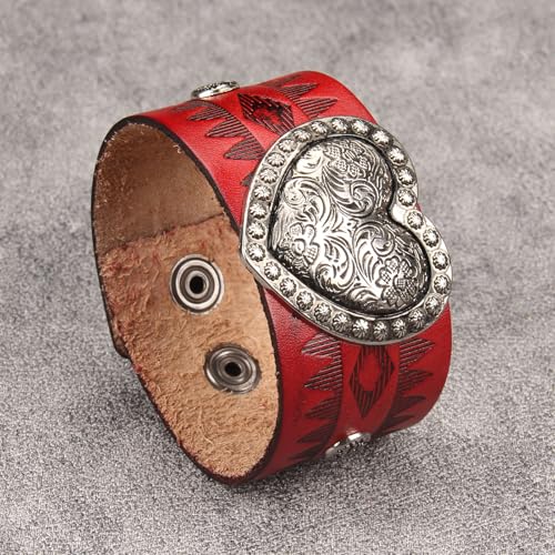 GelConnie Punk Leather Cuff Bracelet Adjustable Straps Wrap Bracelets Arm Armor Cuff Gothic Leather Wristbands for Men, Women - color: MLPB101-Red