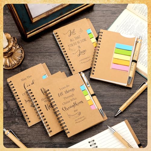 150 Pcs/50 Set Christian Gift Bulk Include Spiral Notebook Bible Ballpoint Pen Note Strip Prayer Journal for Women Religious Gift for Back to School Classroom Church Member Staff Coworker Teacher
