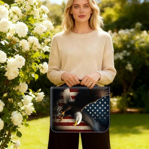 Bible Cover for Women Large PU Leather Zippered Bible Case with Handle and Bald Eagle USA Flag Design, Christian Bible Cover for Girls & Women, Cover Fits Standard 9.5"x7.5"x2.3" Bible - color: Bald Eagle Usa Flag