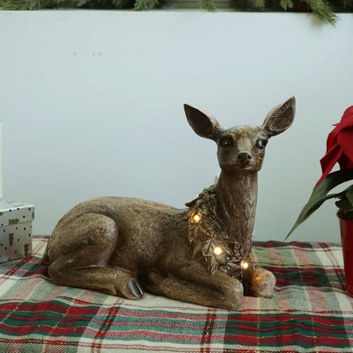 Alpine Corporation 10" Tall Indoor/Outdoor Doe Deer Lighted Holiday Decor with Warm White LED Lights, Christmas Display, Brown - color: Brown - Doe Deer
