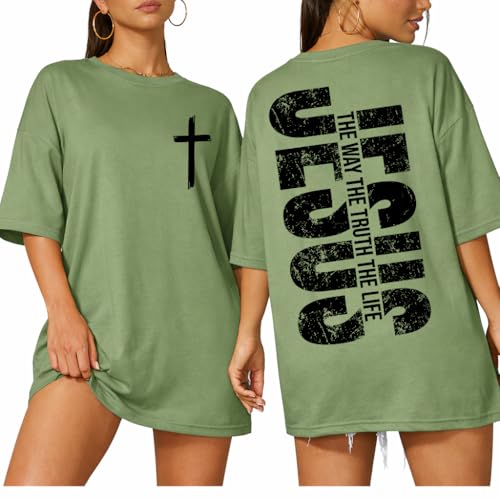 Christian Shirts for Men Women The Way The Truth and The Life Shirt Jesus Faith Cross Graphic Tee Short Sleeve Tops - color: Green, size: Medium