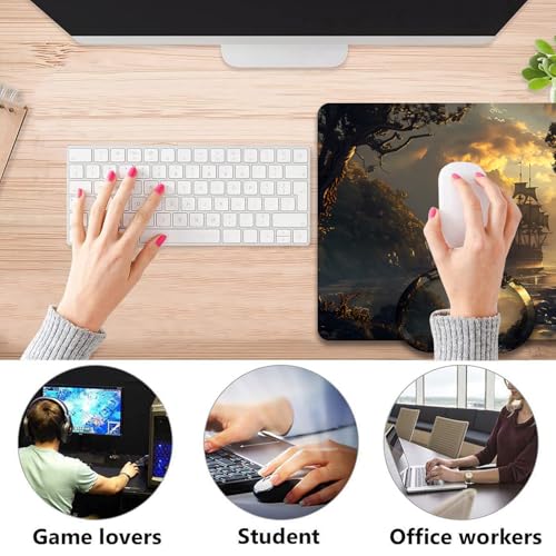 Mouse Pad 9.4"x7.9" + Wrist Support Pad + Embroidered Cup Pad Non-Slip Set, Ergonomic Mouse Wrist Support Pad, Suitable for Office/Gaming/Home Use, Pirate Ship - color: Pirate Ship