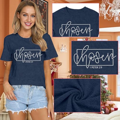 Women's Christian Shirt Christ Chosen T-Shirts Bible Verse Tee Tops - color: Blue, size: Medium