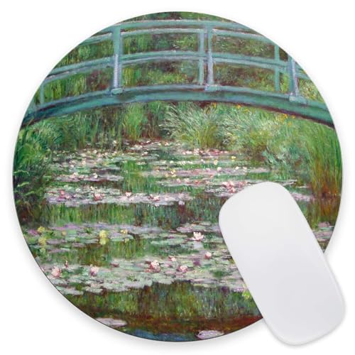 Mouse Pad, Premium-Textured Small Round Mousepad 7.9 x 7.9 x 0.12 Inch, Anti-Slip Rubber Mouse Mat, Pretty Cute Mouse Pad for Office Home Gaming Laptop Men Women, Monet Footbridge - color: Monet Footbridge