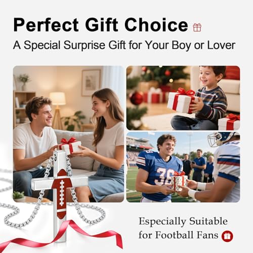 Baseball Football Cross Necklace for Men Boys Sport Chain Gifts - color: Silver, style: Football