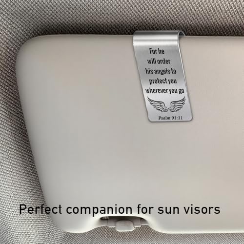 Psalm 91:11 Visor Clip for Car Christian Gifts for Men Women Driver - color: Silver o