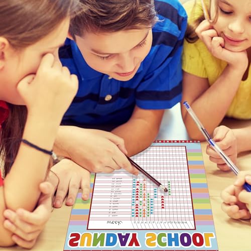 Yeaqee12 Pcs Sunday School Attendance Charts with Sticker, Red - color: Red