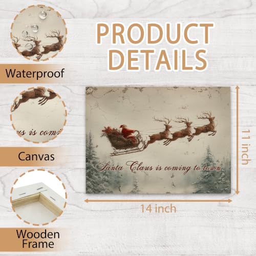 KSDUT Christmas Santa Sleigh and Reindeer Framed Wall Art 14x11 Inch - color: Christmas-19