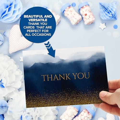 Decorably 24 Pack Glittery 6x4in Navy Blue Thank You Cards with Envelopes - style: Navy Blue