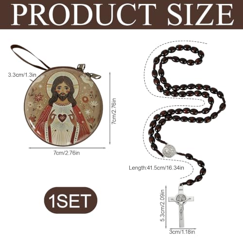 Wooden Catholic Rosary Beads, Rosarios Catolicos with Decorative Prayer Box - color: Brown (7)