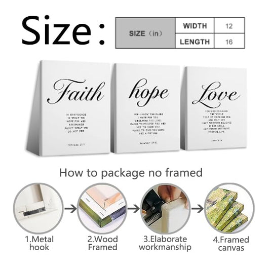 Set of 3 Canvas Wall Art Framed Farmhouse Bible Verses Decor Sign Christian Faith Scripture for Home Living Room Bedroom (Black-1, 16" L x 12" W) - color: Black-1, size: 16"L x 12"W