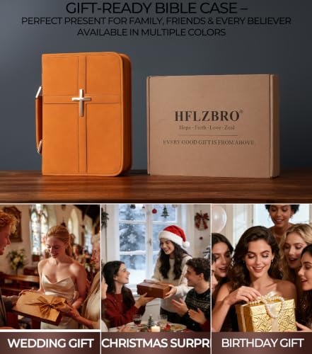 Vegan Leather Bible Cover Case, Bible Bag for Men Women, Gift Box Packaging - color: Orange
