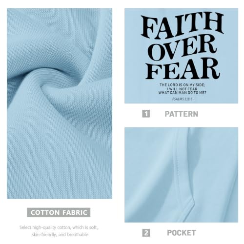 Fkatuzi Christian Faith Over Fear Hoodies For Teen Jesus Hoodie God Sweatshirt Bible Verse Religious Graphic Tops - color: Light Blue, size: Medium