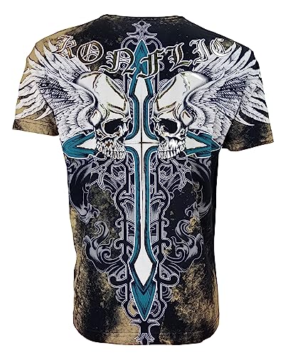 KonflicUSA Men's Grim Reaper Skull Cross MMA Style Graphic T-Shirt for Men's Crew Neck Classic Fit T-Shirt for Men's Tees - color: Black 5, size: Medium