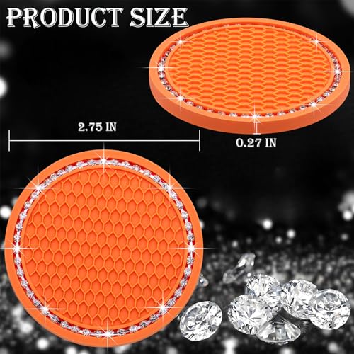 2PCS Bling Cup Holder Coaster, 2.75 Inch Auto Car Cup Holder Insert Coasters, Soft Silicone Anti-Slip Shockproof, Universal Vehicle Interior Accessories for Women Girls (Orange & White) - color: Orange & White, size: 2 pcs