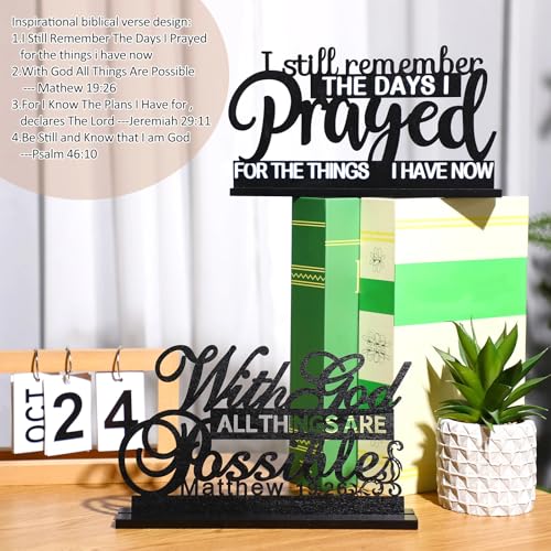 Blulu 4 Pack Inspirational Table Decorations Wooden Christian Faith Bible Verse Centerpieces Black Motivational Prayer Room Blessed Signs for Home Office Living Room Kitchen Farmhouse Art Decor