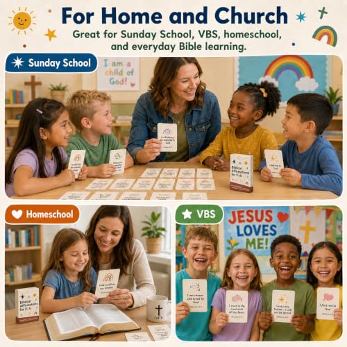 Bible Verse Cards for Kids, 62 Biblical Affirmation Cards - color: Cards