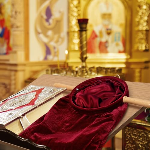 Tioncy 2 Set Church Tithe Offering Bag with Wooden Handle, 16" X 8", Red - color: Red, size: 16" X 8"
