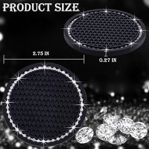 4PCS Bling Cup Holder Coaster, 2.75 Inch Auto Car Cup Holder Insert Coasters, Soft Silicone Anti-Slip Shockproof, Universal Vehicle Interior Accessories for Women Girls (Black & White) - color: Black & White, size: 4 pcs