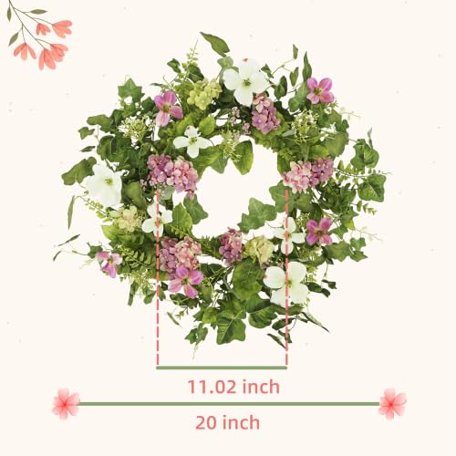 YNYLCHMX 20" Spring Summer Wreath for Front Door, Pink Hydrangea Decor - color: Pink Hydrangea