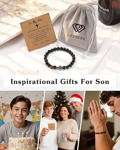 Cross Bracelet, To Mens Boys Christian Gifts for Birthday Christmas - style: Son-8 inch