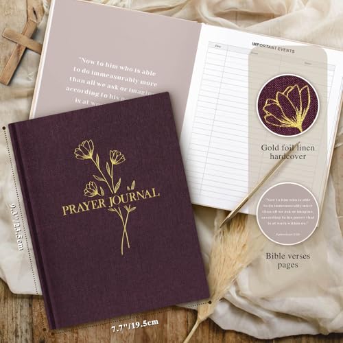 Lanpn Bible Prayer Journal for Women Men, 68 Weeks Linen Bible Study Journal Christian Prayer Notebook Planner with Scripture Verse, Devotional Journal Religious Christian Faith Gifts Women, Purple - color: Purple