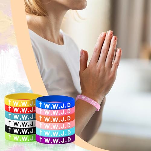 48Pcs WWJD Silicone Bracelets Motivational Christian Wristands 12 Colors - style: 48 Pack