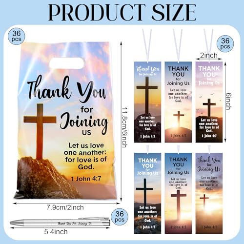 Supervitae 108 Pcs/36 Sets Church Welcome Gift Pockets Bulk Church Visitor Gifts 36 Religious Brochure Bags with Handle 36 Thank You for Joining Us Ballpoint Pen 36 Bookmark for Christian Supplies - style: Thank You for Joining Us