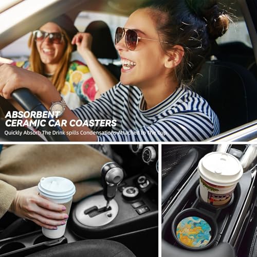 Abstract 2 Pack Car Cup Holder Coasters Ceramic Drink Coasters - color: Gray