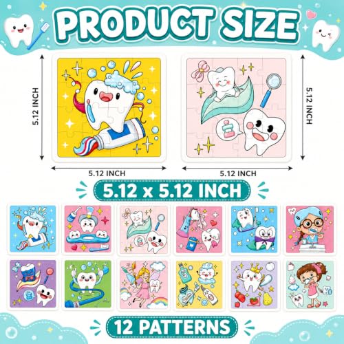 Cinrobiye 24 Pack Dental Coloring Activity Coloring Puzzle Set,Tooth Fairy Lost Tooth Puzzle Games with 12 Designs, Classroom Rewards, School Event Prizes, Dental Party Favors - color: Tooth Fairy