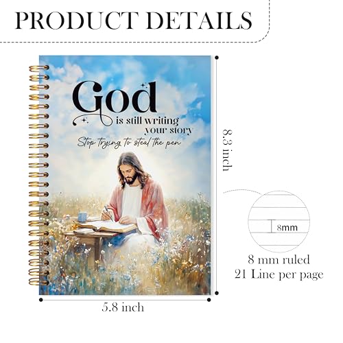 Jesus Christian Spiral Notebook, God Is Still Writing Your Story Bible Verse Journal, Jesus Gifts for Women Men, Church Notes Notebook, Religious Prayer Journal for Woman, 5.5x8.3 - color: YhSj 6