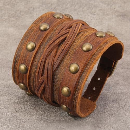 Jeilwiy Punk Rock Gothic Black Rivet Leather Spiked Necklace Collar Neckband Leather Choker Necklace for Women Mom Gifts Adjustable - color: Leather Brown Bracelet