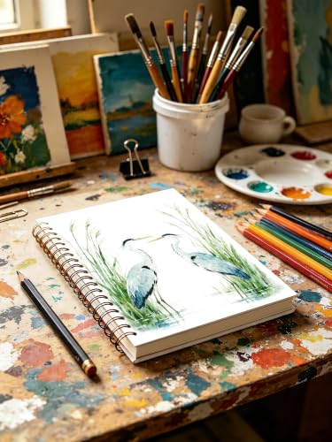 Watercolor Great Blue Heron Notebook Gift Nature Lover for Work - color: Heron b