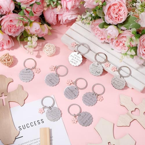 Nosiny 9 Pcs Christian Gift for Women Bulk Bible Verse Religious Keychain Baptism Faith Flower Cross Inspirational Gifts - style: Flower